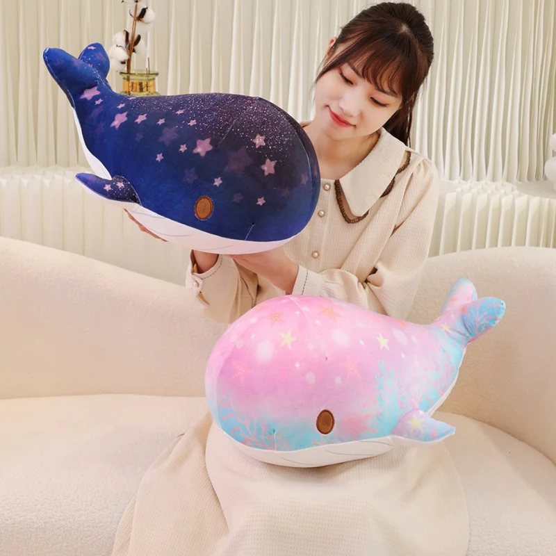 

Simulation Cartoon Rainbow Colorful Whale Plush Toy Soft Stuffed Animal 3D Print Dreamy Starry Sky Throw Pillow Whale Doll Gifts