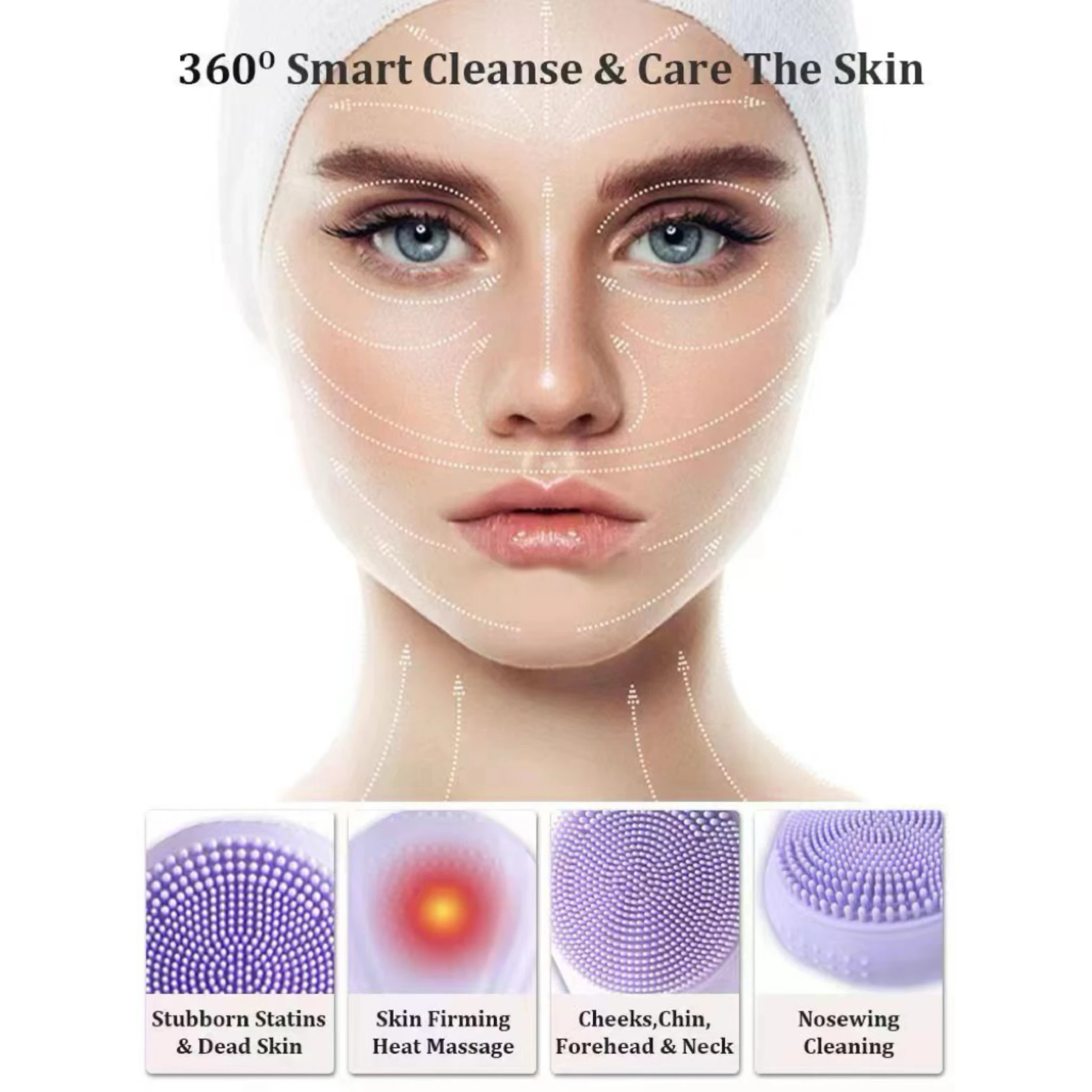 Brosse pour le visage en Silicone à 6 modes, étanche IPX7 et Rechargeable, masseur chauffant pour nettoyant en profondeur doux, cadeau de beauté rose pour toutes les peaux