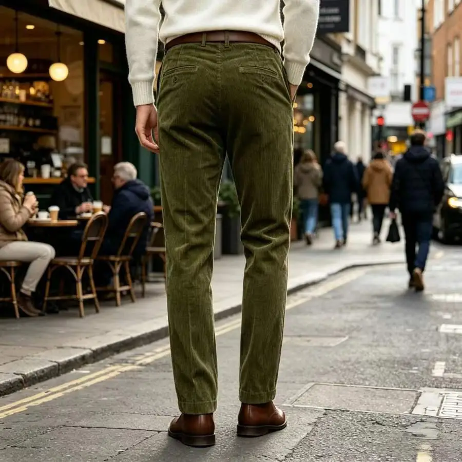 Men's Corduroy Pants Straight Fit Casual Trousers Soft Comfortable Business Dress Pants for Fall Winter