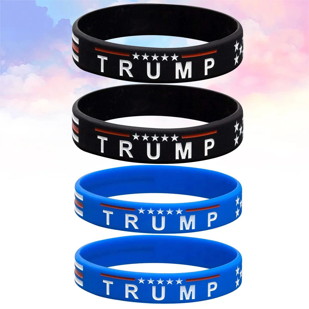 4 Pcs/1 Pack Silicone Wristband Trump Flag Wrist Band Presidential Election Wristband for Woman Man Adults Kids (Blue/Black,