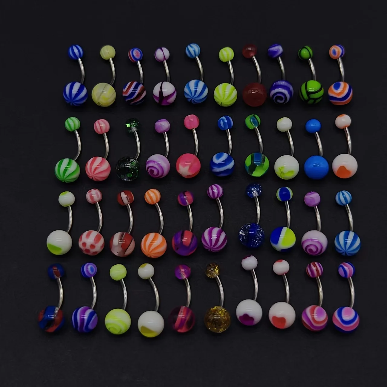 50pcs/100pcs Random Mixed Color Belly Button Ring Set Punk Style Stainless Steel Rod Navel Nail Body Piercing Jewelry Set