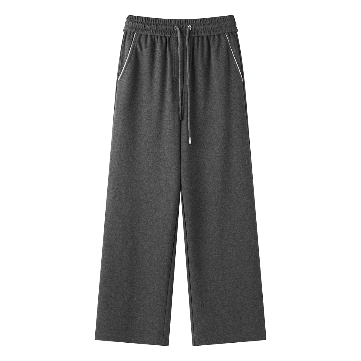 KW7523321 Pantaloni da donna in misto cotone a gamba larga con coulisse in vita elastica con tasche laterali