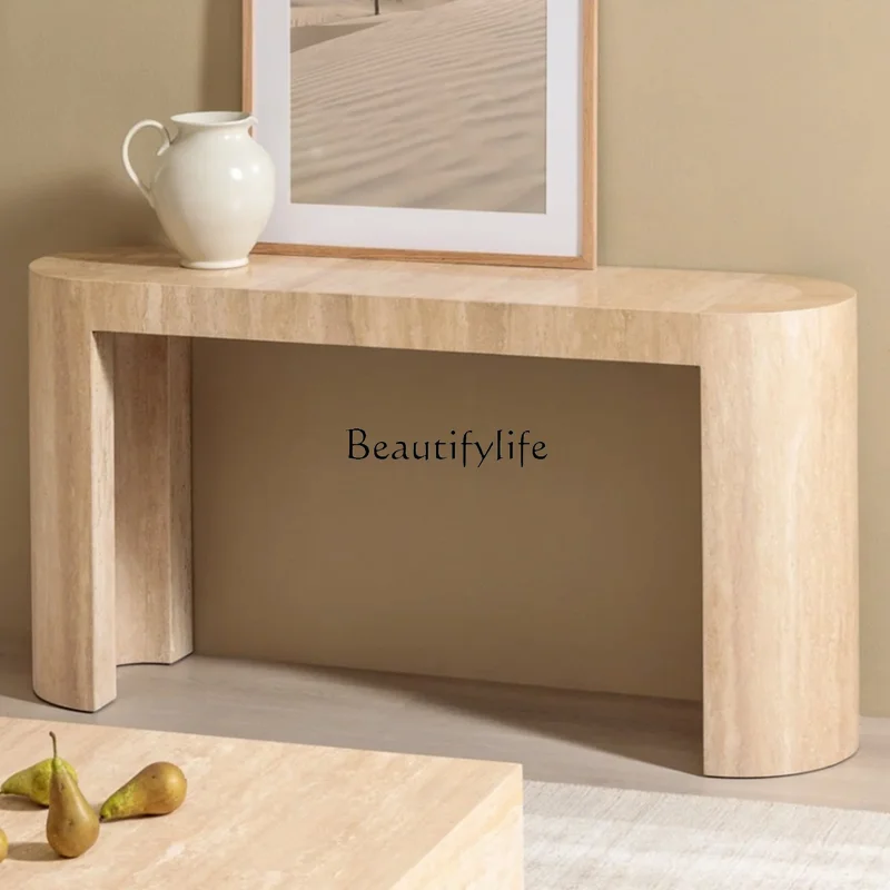 

Medieval natural travertine entrance table, retro entrance table, surprising silent wind stone cabinet, storage decorativ