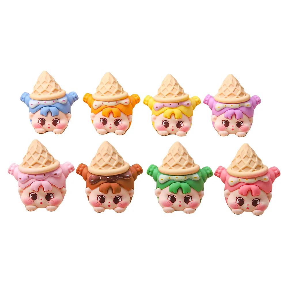 8Pcs/Set QQ girl ice cream cone DIY resin cartoon pendant cute particle blind box trendy toy accessories accessories