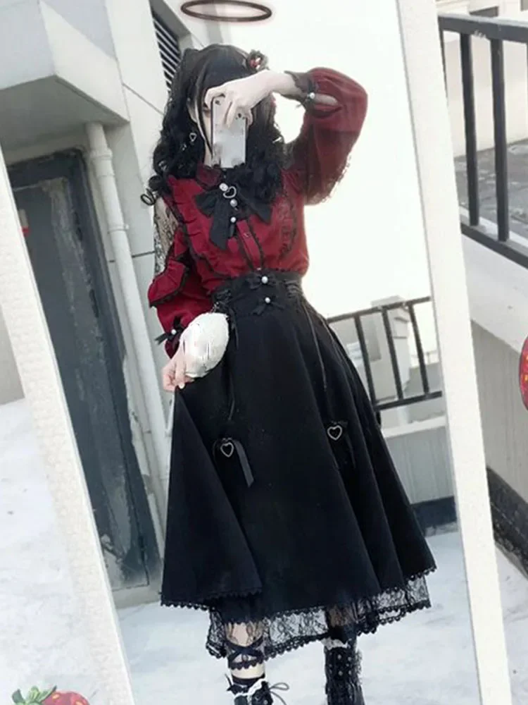 Kawaii Frauen Shirts Lolita Y2k Nette Japanischen Stil Bluse Elegante Langarm Süße Tops Casual Ästhetischen Hemd Camisas De Mujer