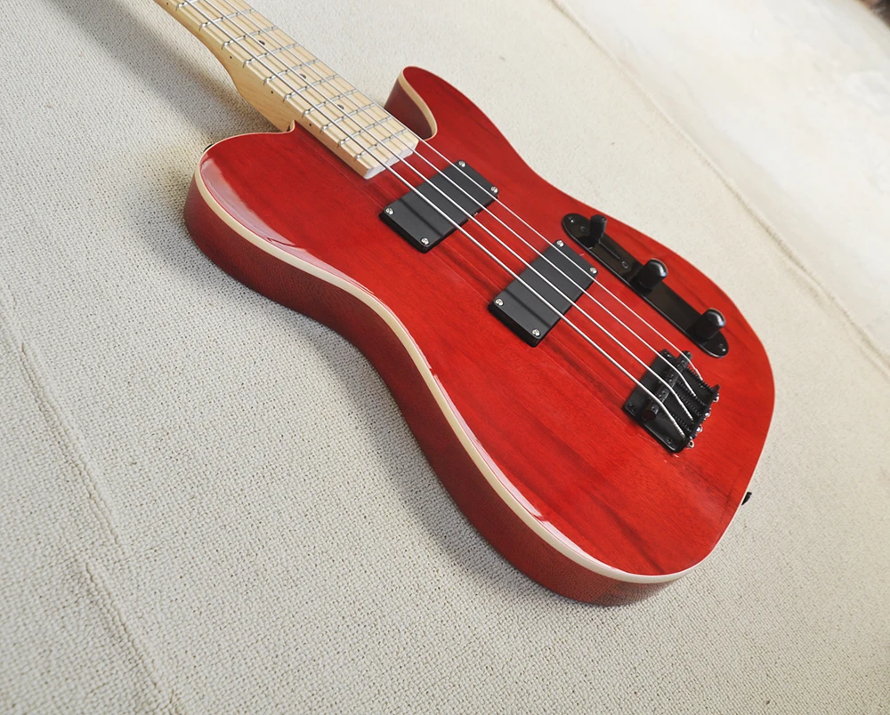 Red 4 Strings Electric Bass Guitar with Maple Fretboard,Abalone Dot Inlay