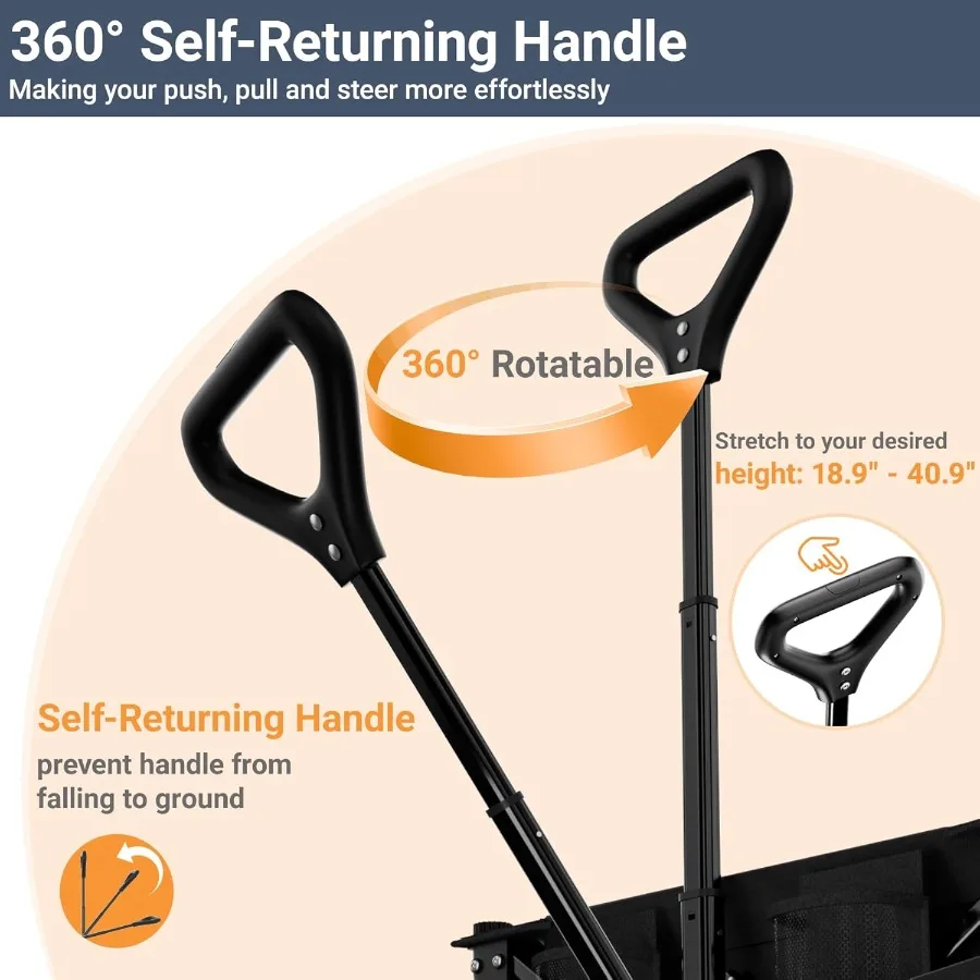 عربات عربات كبيرة جدًا قابلة للطي قابلة للطي بزاوية 360 رطلًا عربات شاطئ شديدة التحمل مع فرامل عجلات كبيرة عربة قابلة للطي محمولة لـ Sh