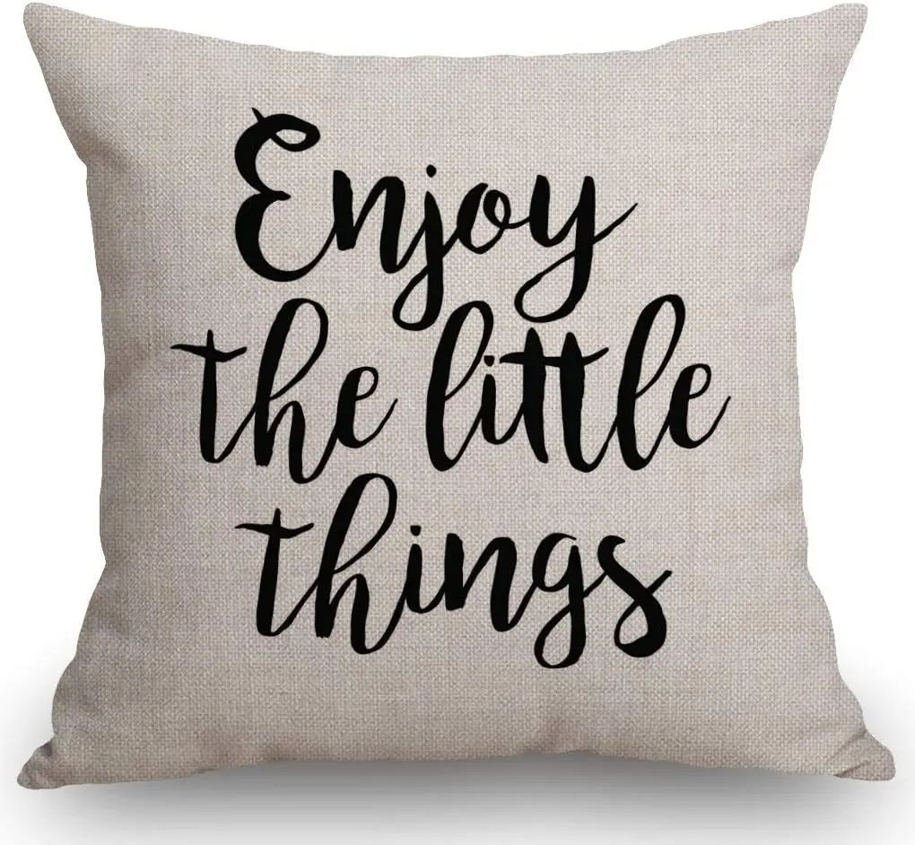 Quote Saying Decor Throw Pillow Covers Enjoy The Little Things with Motivational Words Cotton Linen Decorative