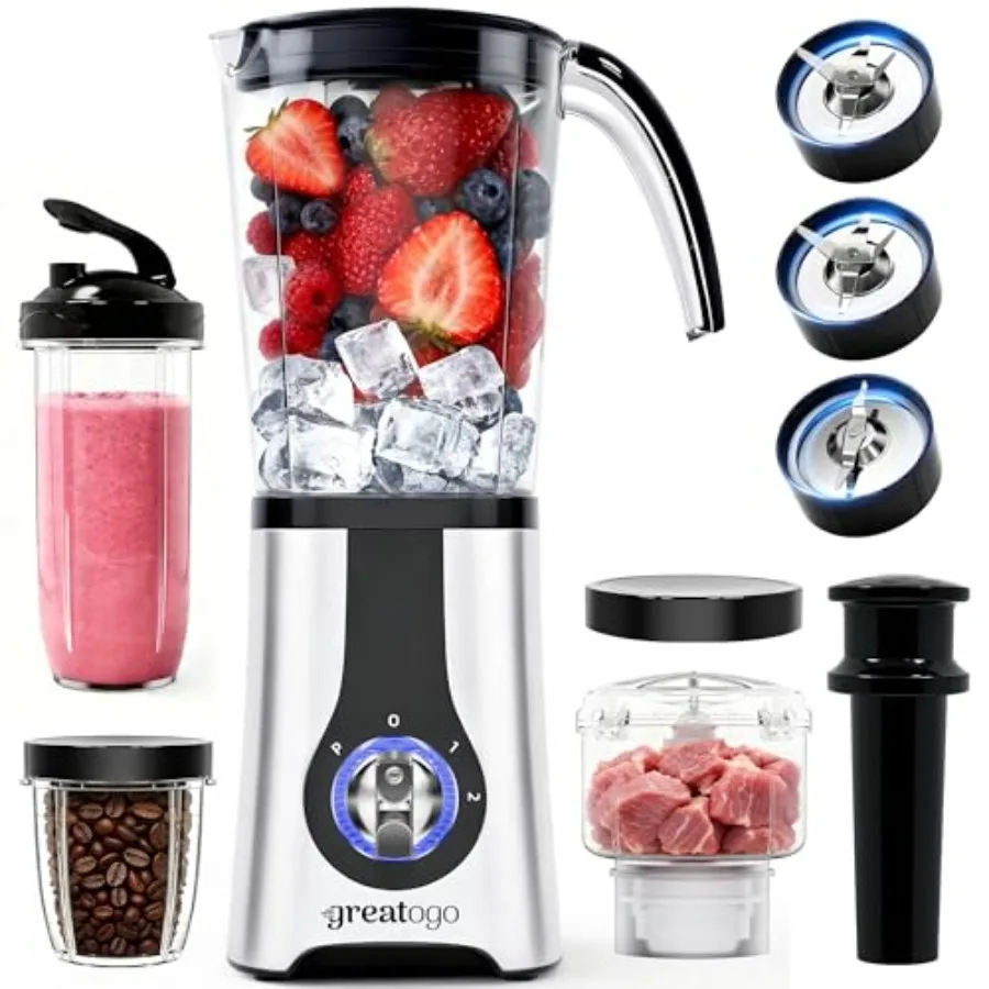 

Blender and Food Processor Combo, Small Smoothie Blender with Grinder and Meat Chopper, 4-in-1 Kitchen System with 4 BPA-Free C
