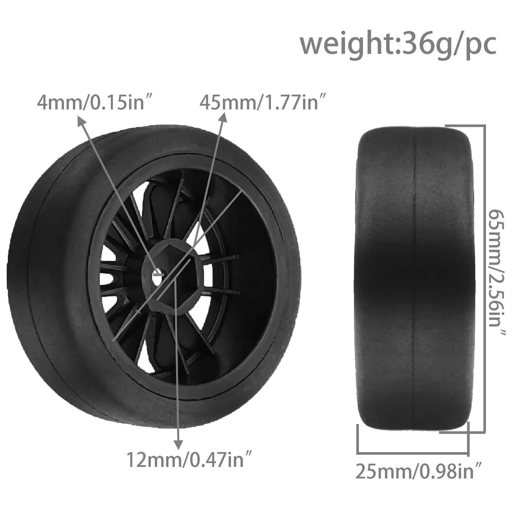 1:10 RC Drift Rubber Wheels Tires 4Pcs 12mm Hex for 1/10 On‑Road Drifting Car Traxxas HSP Tamiya HPI Kyosho Upgrade Parts