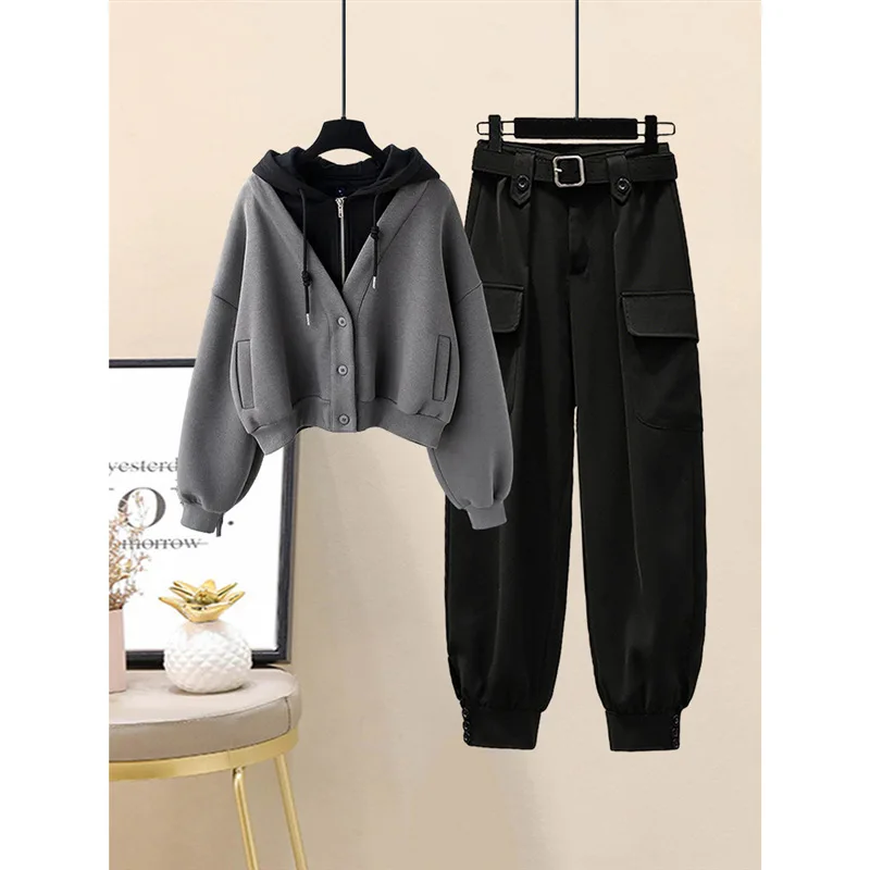 

Pant Set Women Two Piece Sets Hooded Zipper Full Sleeve Coats Long Cargo Pants High Waist Y2k Streetwear Casual Spring 2026