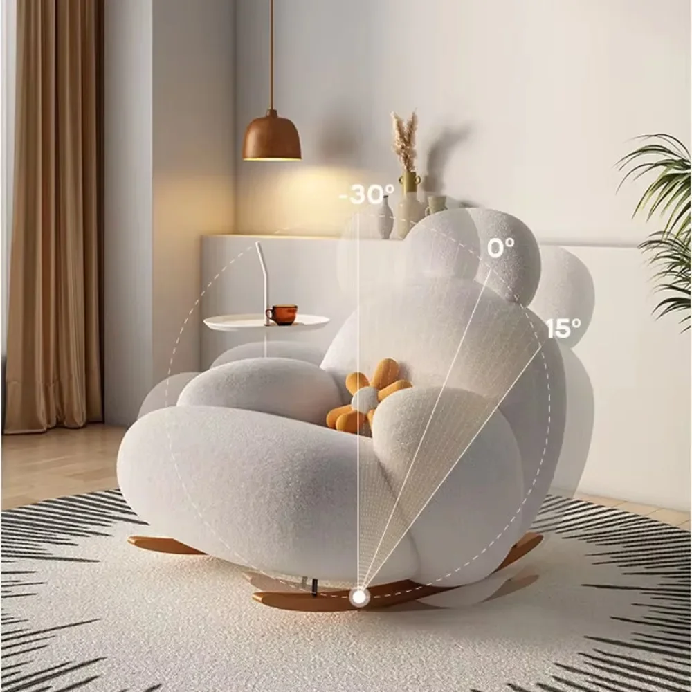 Fauteuil à Bascule en Tissu Blanc, Canapé Inclinable avec Tabouret, en Peluche, Style Nordique Moderne, Idéal pour Salon, Appartement