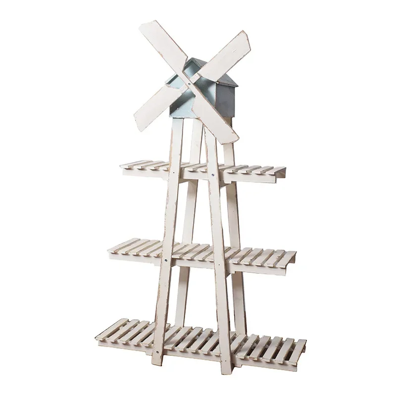 

American retro old pastoral garden outdoor floor-to-ceiling windmill flower stand living room balcony wooden homestay decoration