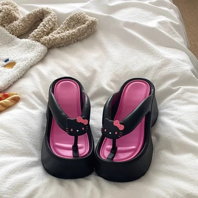 Nuevas chanclas Sanrio Hello Kitty de 9cm de fondo grueso para mujer Y2K lindo Anime antideslizante Casual playa suela gruesa zapatillas de cuña zapatos