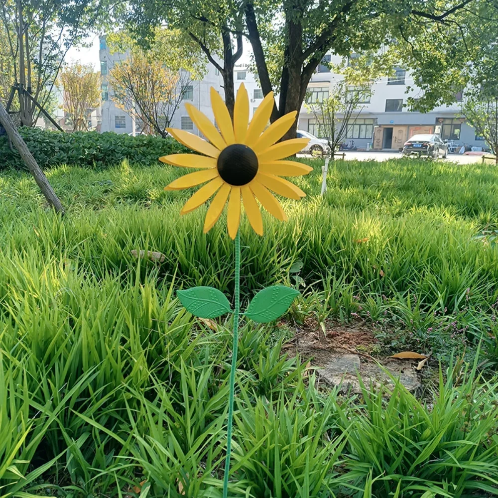 Metal Rotating Sunflower Wind Spinner Sunflower Windmill with Stake Standing Lawn Flower Pinwheel Outdoor Garden Decorations