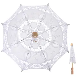 Small Umbrellaative Umbrella Bride Lace Sun Umbrella Umbrella Embroidery Umbrella Wood Handle White Ornament