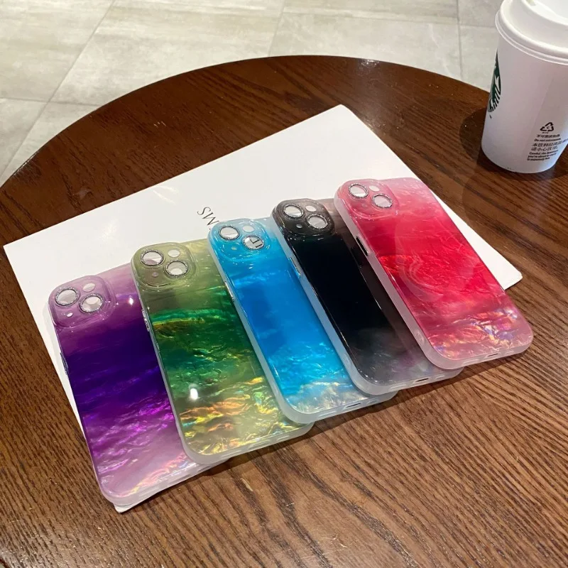 التدرج موجات الملمس بريق عدسة فيلم جراب هاتف آيفون 16 15 14 13 12 برو ماكس 15 16 زائد 11 الزلزالية الغطاء الواقي
