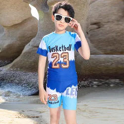 New Design Boys Swimwear Two Piece Boy Swimming Set Swimsuit Kids Short Sleeve Children Two-piece Suits Summer Beachwear
