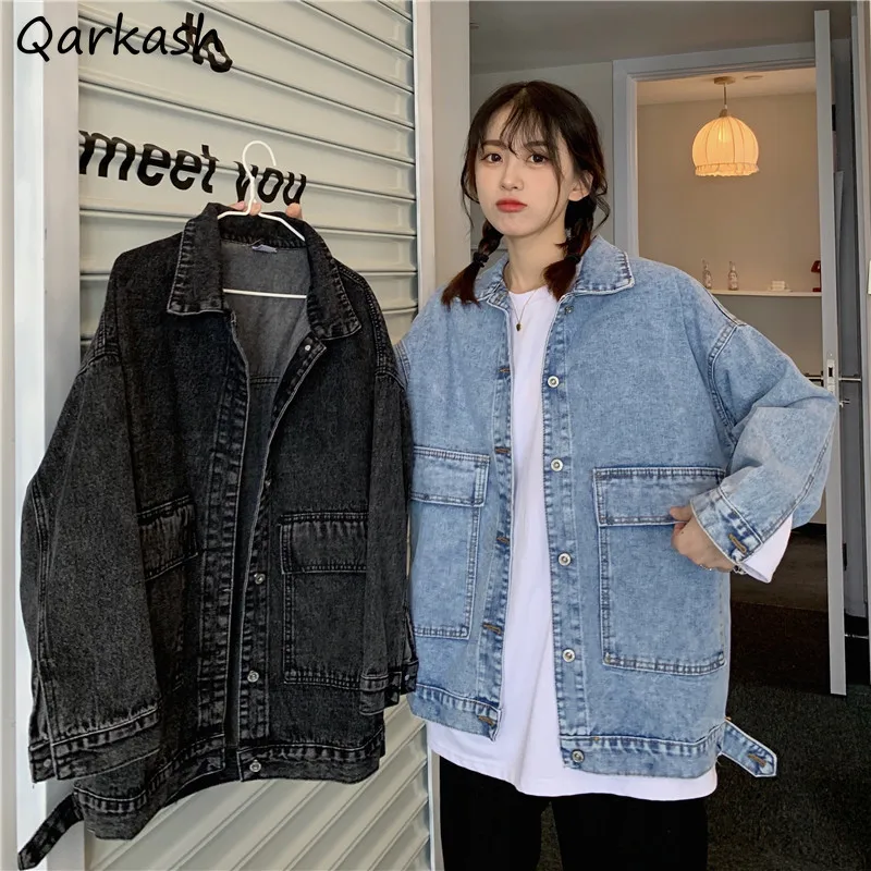 Basic Jackets Denim Loose Casual Womens Outwear Students Streetwear Boyfriends Long Sleeve Fashion Ulzzang Tops Куртка Женская