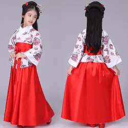 Chinese silk robe Costume Girls Children Kimono China Traditional Vintage Ethnic Fan Students Chorus Dance Costume Hanfu