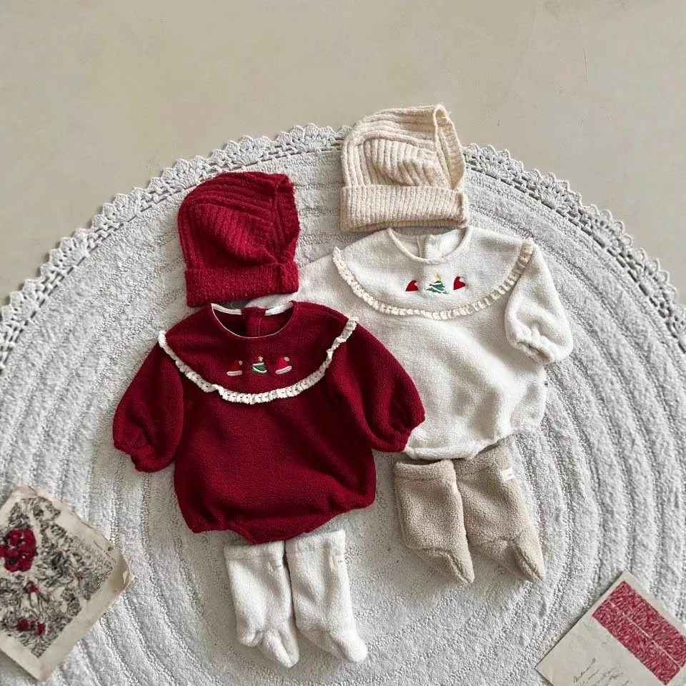 رومبير عيد الميلاد زي Ins الطفل الكورية أفخم نيسيي الدافئة طويلة الأكمام بذلة الخريف الشتاء جديد عصري مريح #4