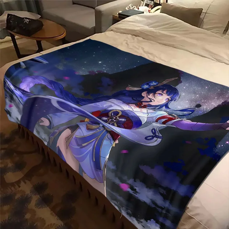 Lightweight Comfortable Soft Breathable Ultra Warm Blanket Bedding Travel Genshin Impact Game Character Anime Blanket