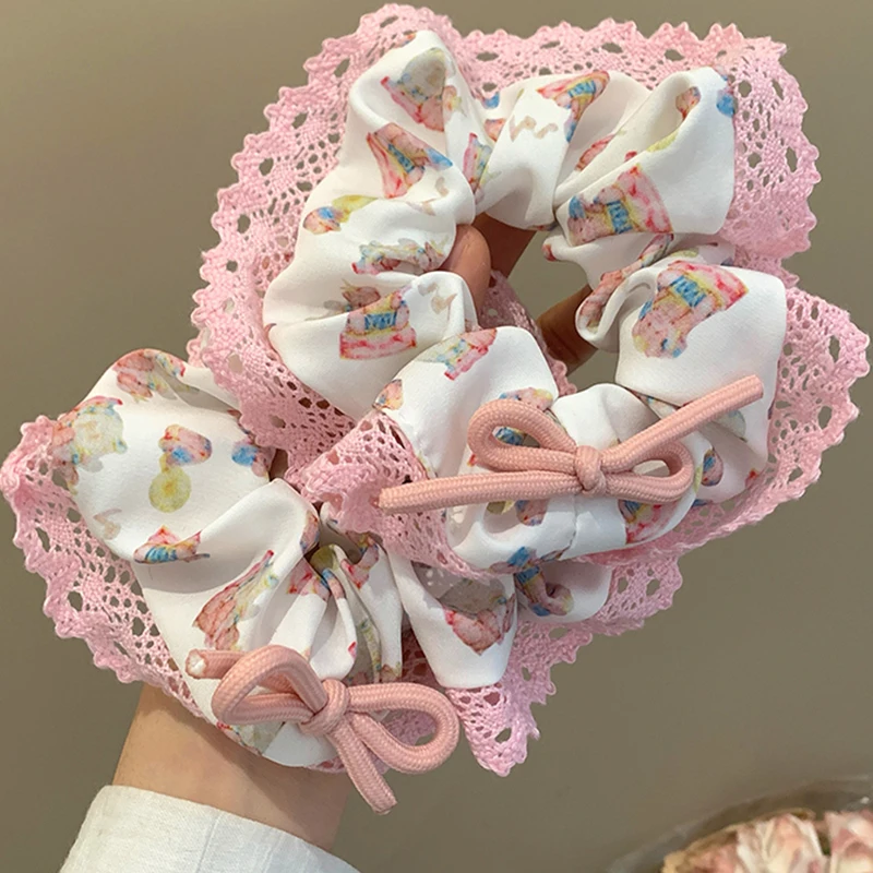 2024 Korean Retro Wrinkle Chiffon Scrunchies for Women Girls Sweet Temperament Fashion Exaggerated Hair Band Hair Accessories