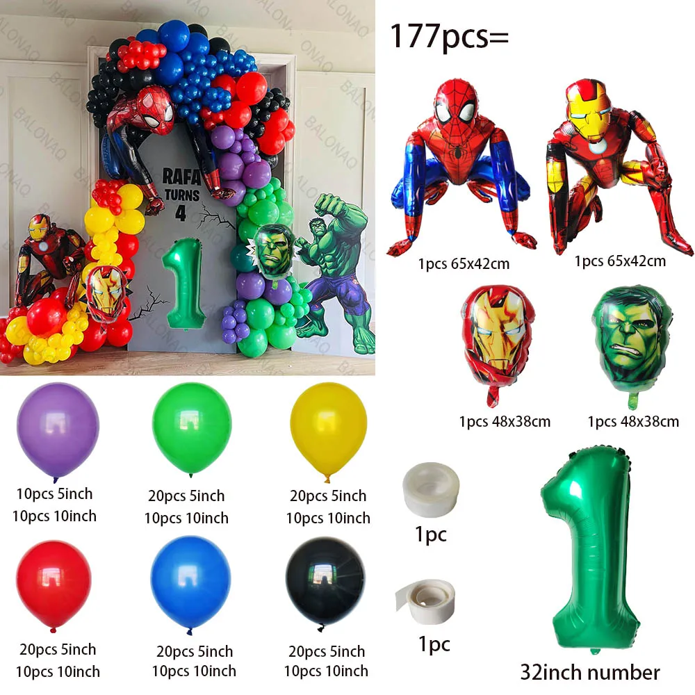 1Set Spiderman Iron Man The Hulk Foil Balloon Set Birthday Number Balloons Birthday Party Decor Supplies Children\'s Gifts