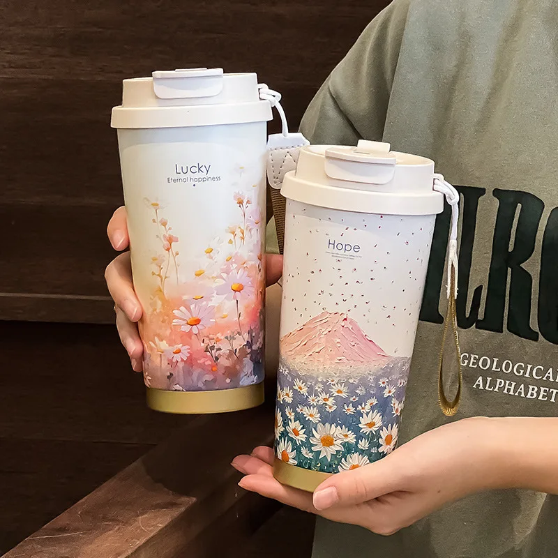 Copo Térmico de Aço Inoxidável 520ML, Garrafa Térmica a Vácuo, Mantém Frio e Quente, Caneca Portátil, Copo de Café, Garrafa Térmica de Viagem