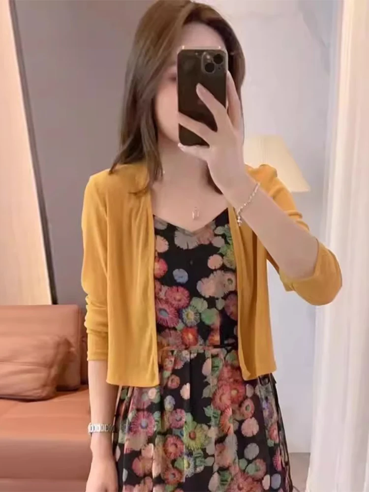 

Short Ice Silk Knitted Sun Protection Cardigan Women's Thin Summer Strap Dress Outer Thin Veil Coat Air Conditioner Cover up
