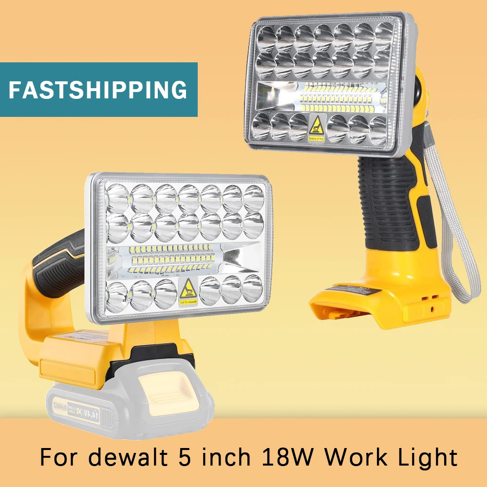 Lâmpada Luz de Trabalho Ferramenta Luz Spotlight ao ar Livre Luz Led para Dewalt 18w Polegada 14.4v20v Bateria de Íon de Lítio Dcb182 Dcb200