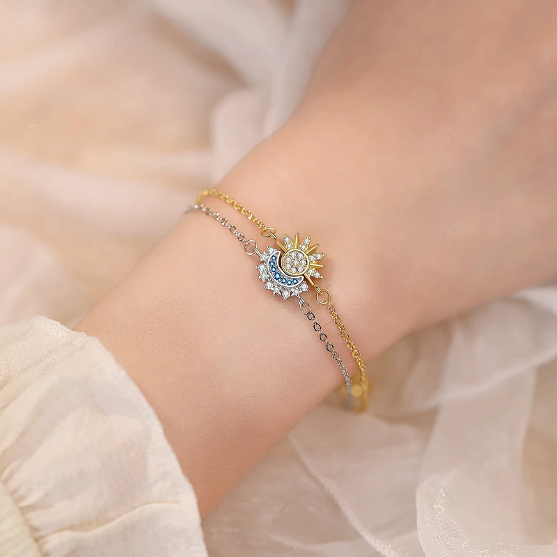 moon bracelet Cubic Zirconia Sun and Moon Bracelet for Women Adjustable Couple Bracelets Set Party Wedding Jewelry Gift