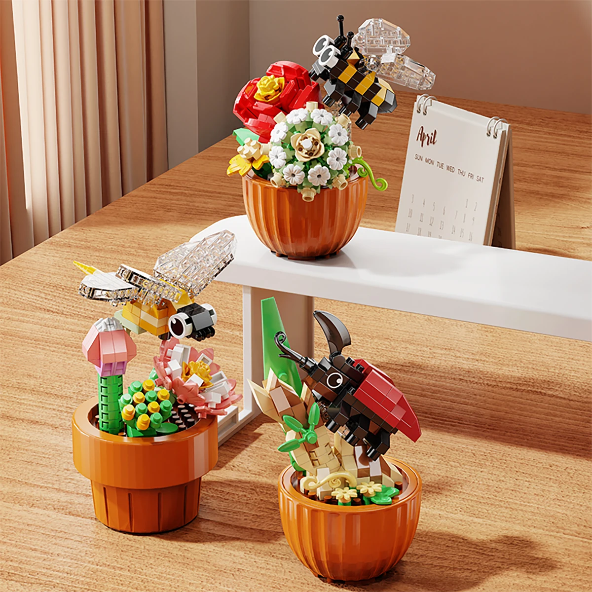 Eternal flower insect potted Bee biomimetic micro particle assembly building block puzzle toys desktop ornament children\'s gifts