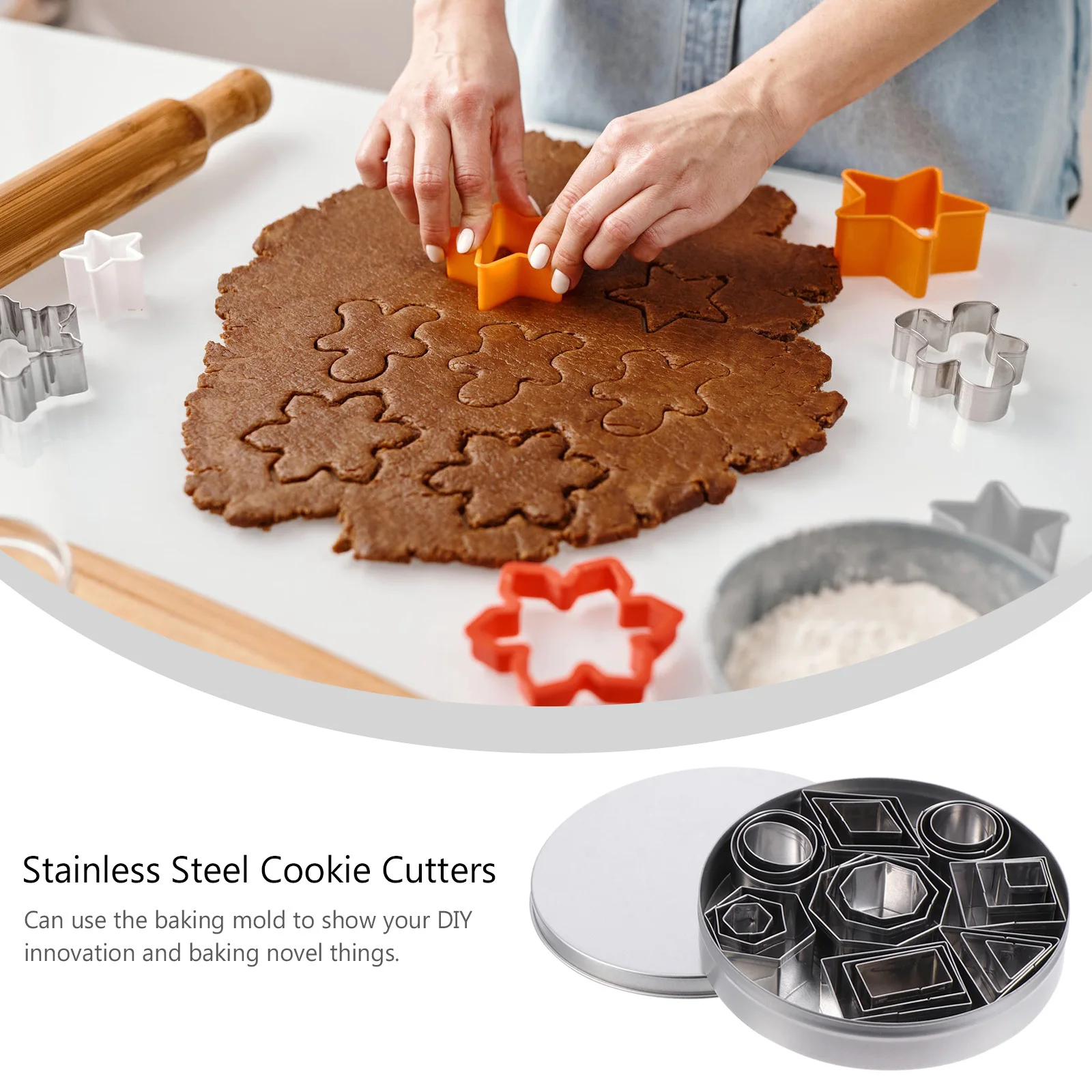 

24Pcs Baking Molds Set Stainless Steel Cookie Cutters DIY Biscuit Molds Easy Clean Flexible Safe Cake Decorating Tools