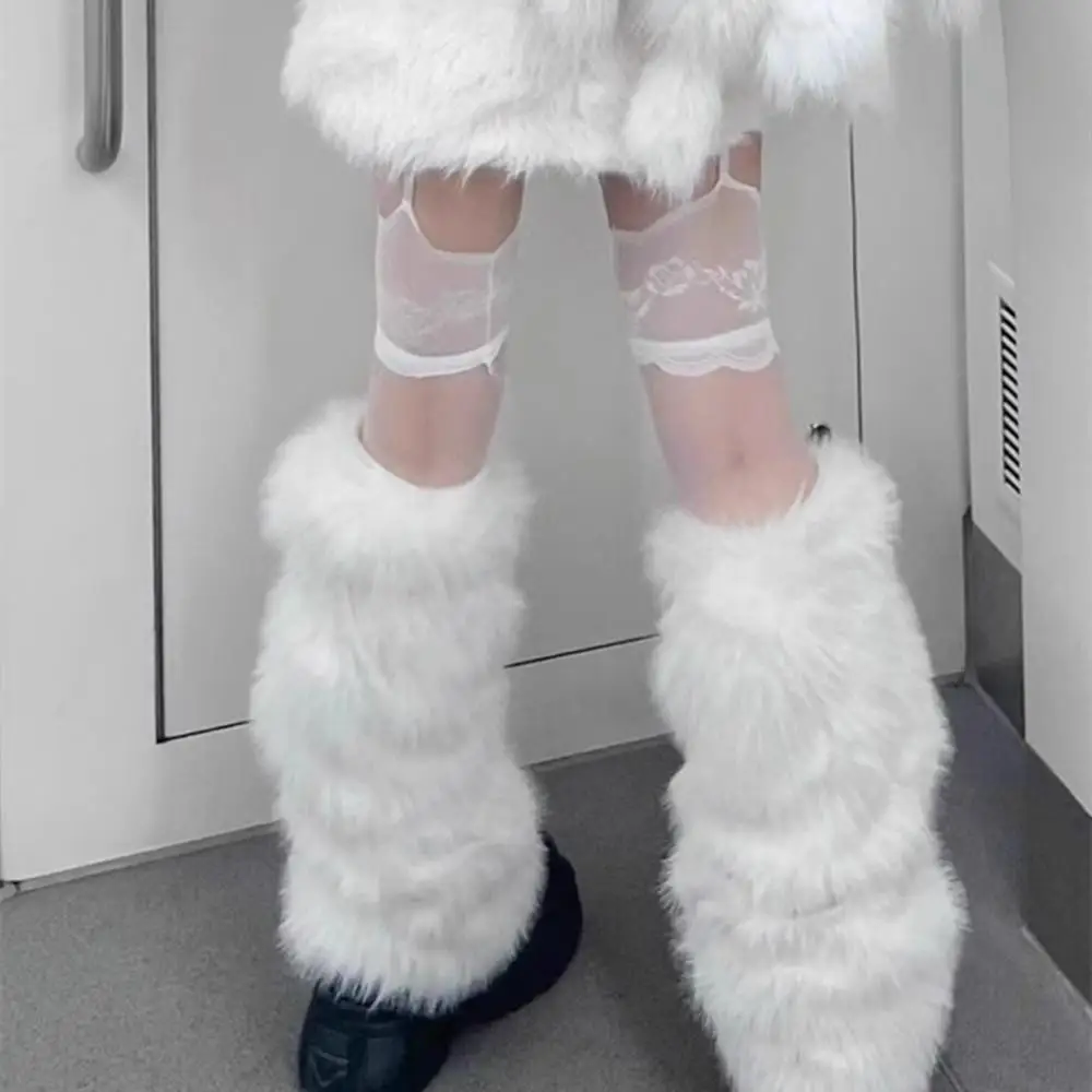 النساء الشتاء الدافئة التمهيد الأصفاد تدفئة الساق Harajuku JK الفتيات Bowknot فو الفراء واقي أحذية بلاستيك Y2K القوطي الجوارب سميكة أفخم الجوارب الطويلة