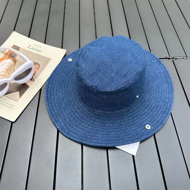 

Denim Bucket Hat Fashion Embroidery Letter Summer Big Brim Fisherman Hat Women's Retro Casual Outdoor Sunshade Hat YF1008