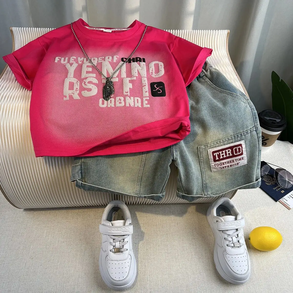 90-150 سنتيمتر الأولاد الصيف دعوى جديدة باردة وسيم الأطفال طفل القطن الخالص قصيرة الأكمام تي شيرت السراويل 2 قطعة #4