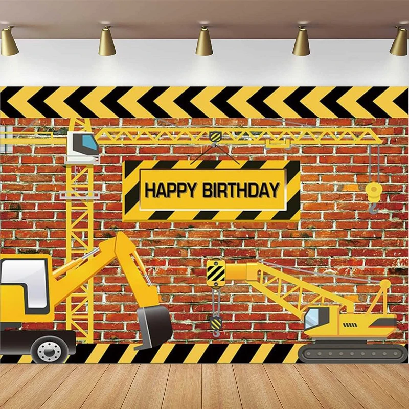 

Photography Backdrop Excavator Dump Trucks Crane Construction Theme Birthday Party Background Decor Poster Cake Table Supplies