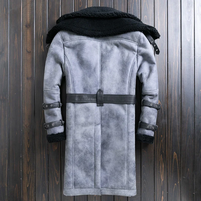 Winter Thickened Fur Integrated Men's Shearling Coat Double-Layer Collar Long Sheepskin Genuine Leather Jacket Men Overcoat