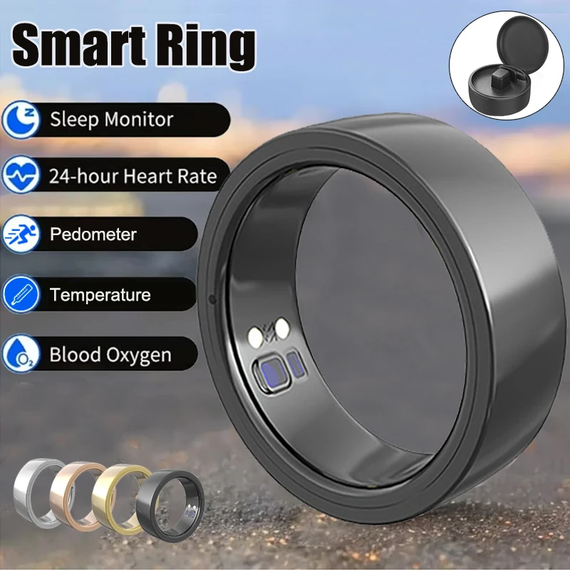 Smart Ring with Charging Case for Men Women, Health and Sleep Monitor, Body Temperature, 5ATM Waterproof Sport Bluetooth Ring
