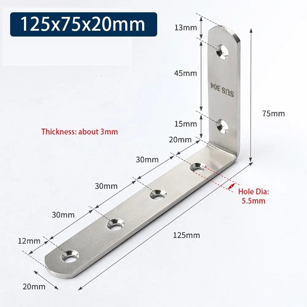 1Pcs Cabinet Screens Wall Angle Bracket SUS304 Stainless Steel Furniture Fastener Corner Brace Joint 90 Degree Right Angle