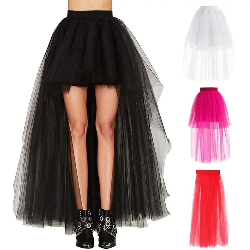 Fashion Women Skirt New Punk Sexy Mesh Irregular Front Short Back Long Puff