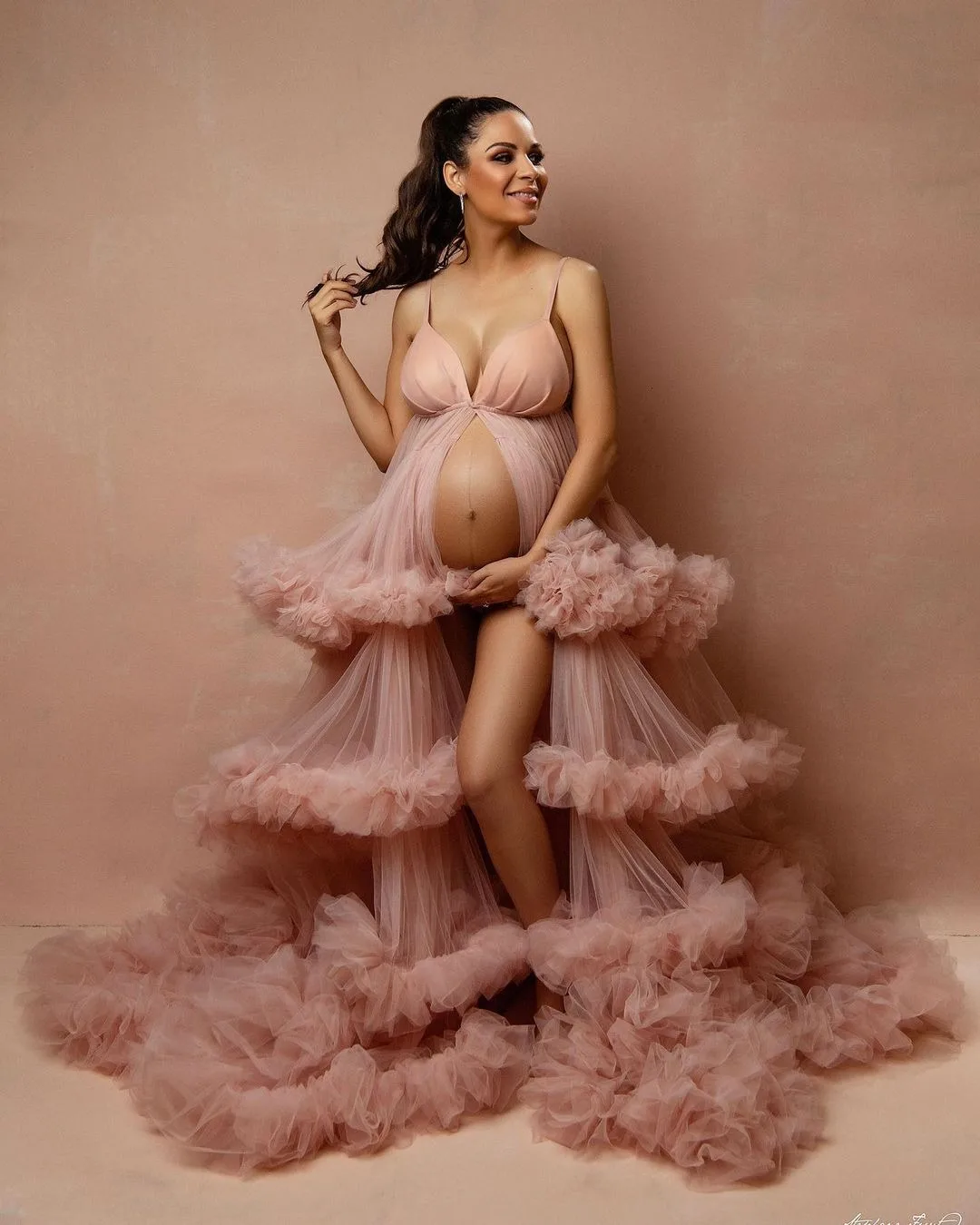 Vestidos de baile fofos exclusivos para sessão de fotos ou chá de bebê, alças espaguete sexy, robe de maternidade personalizado, vestidos para sessão de fotos