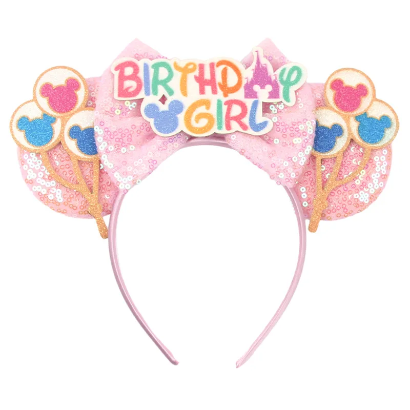 Children's Mickey birthday headbands, sequins, bows, Minnie balloons, ear studs, cute Halloween party decorations, headwear image 2