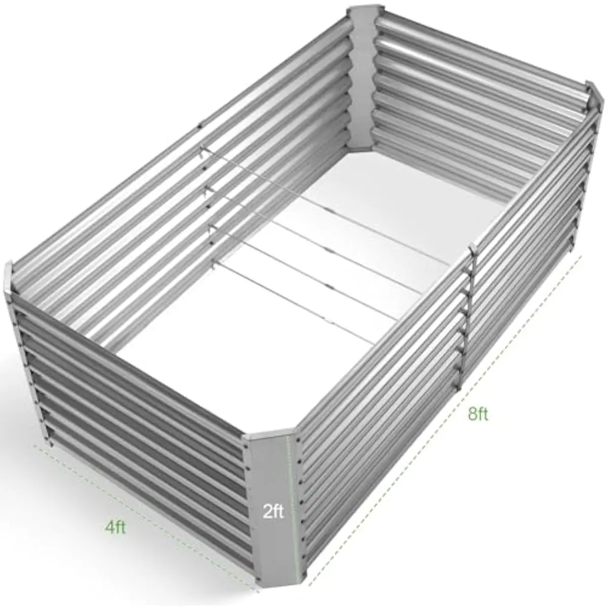 8 ft X 4 ft X 2 ft Heavy-Duty Galvanized Steel Raised Planter Box with Open Base and Integrated Drainage — Modern Minimalist out