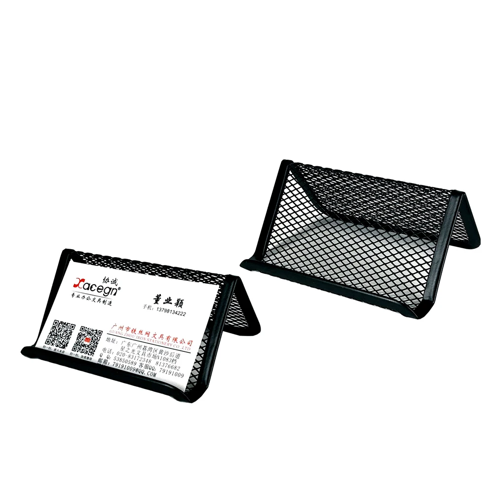 Metal Mesh Business Card Holder Display Stand Rack Desktop Table Card Name Tag Organizer Office Conference Room Accessories