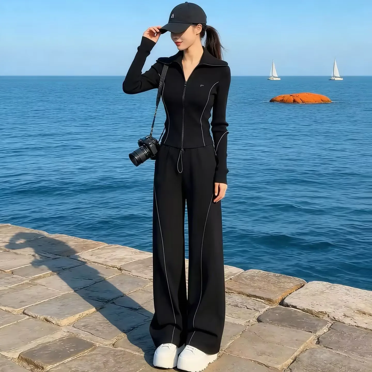 Women's Sporty Cotton Mamba 280g Two-Piece Set Spring Autumn New Style Age-Defying Sweatshirt Long Pants Casual Wear