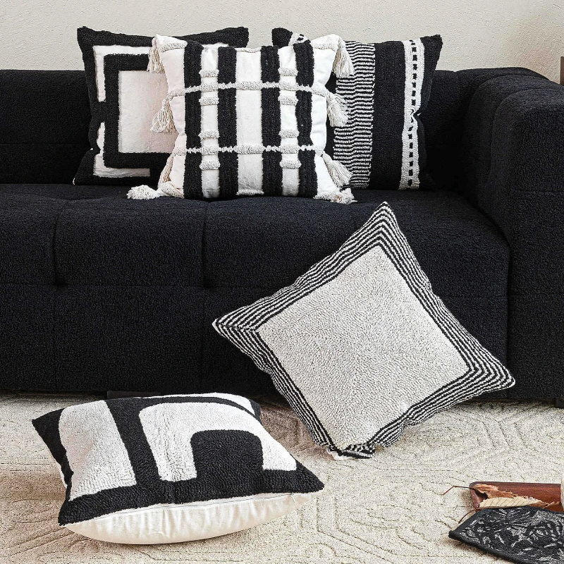 45X45CM Black White Pillow Cover Geometry Homestay Circles Velvet Stamping Waist Cushion Cover Decor Home Decorative Pillowcase