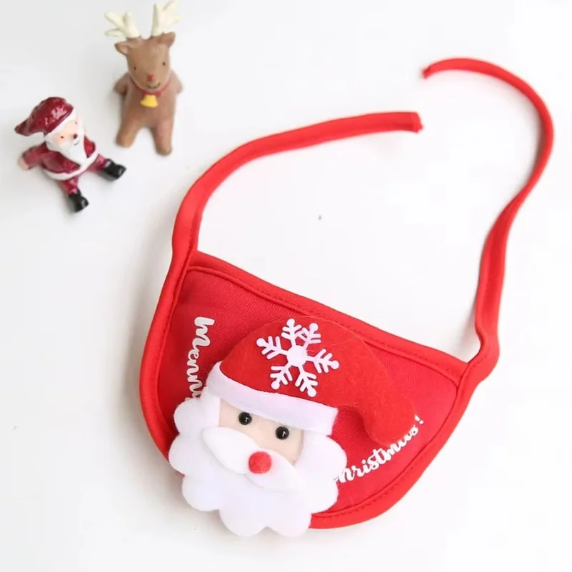 Christmas Pet Hat Bib Bandana Set Santa Elk Pattern with Ear Holes Soft Fabric Multiple Colors Styles for Cat Dog Holiday Outfit