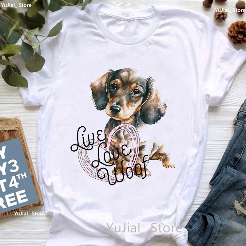 Leopard Dachshund Dog Graphic Print T Shirt Women Clothes 2024 Kawaii Beagle/Chihuahua Tshirt Femme Harajuku Shirt Streetwear